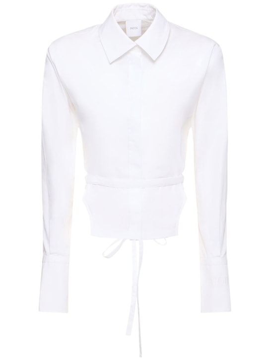 Patou: Cotton poplin shirt w/ self-tie waist - Beyaz - women_0 | Luisa Via Roma