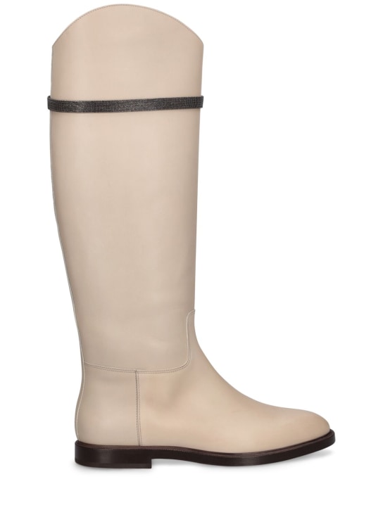 Brunello Cucinelli: 10mm Leather tall boots - Ivory - women_0 | Luisa Via Roma