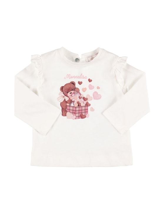 Monnalisa: 印花棉质平纹针织长袖T恤 - 米白色 - kids-girls_0 | Luisa Via Roma
