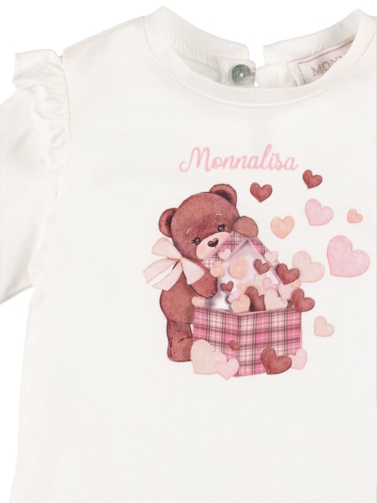 Monnalisa: Bedrucktes Langarm-Shirt aus Baumwolljersey - Wollweiß - kids-girls_1 | Luisa Via Roma