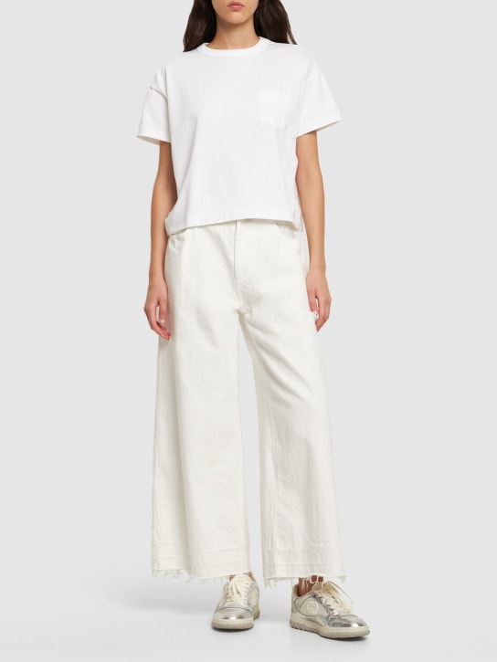 Sacai: T-Shirt aus Baumwolljersey mit Tasche - Weiß - women_1 | Luisa Via Roma