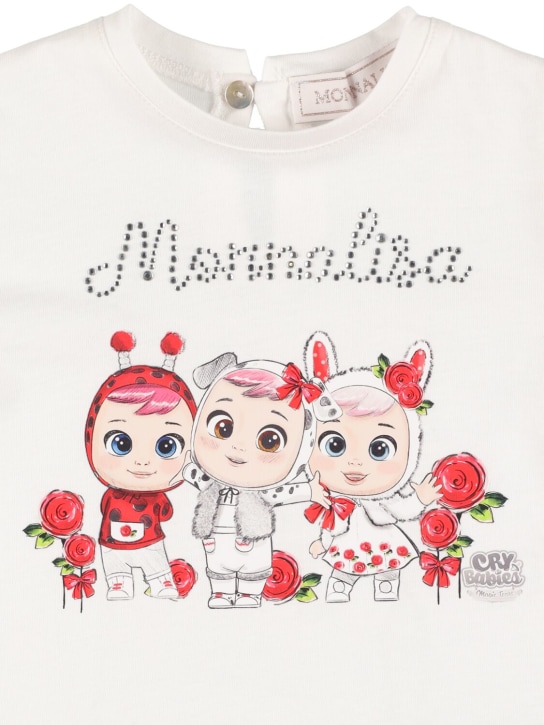 Monnalisa: T-shirt manches longues en coton imprimé - Blanc Cassé - kids-girls_1 | Luisa Via Roma