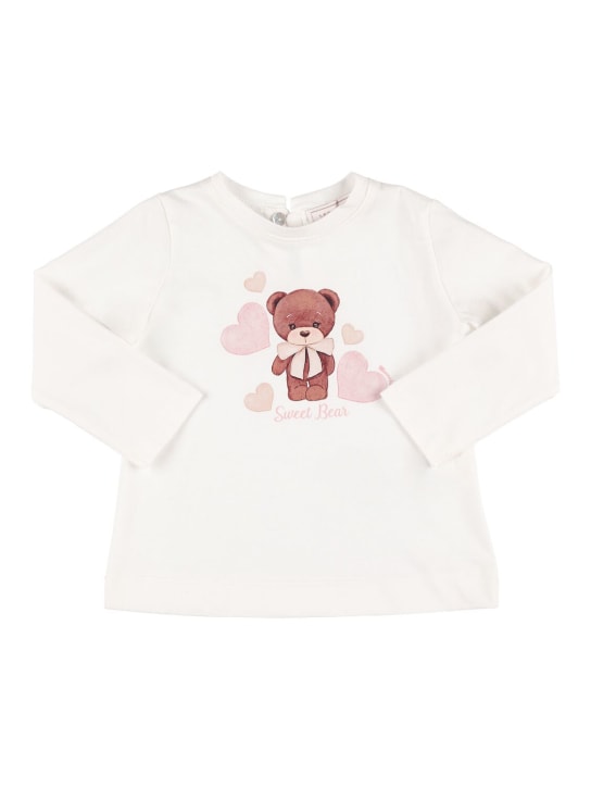 Monnalisa: T-shirt in jersey di cotone con stampa - Off White - kids-girls_0 | Luisa Via Roma