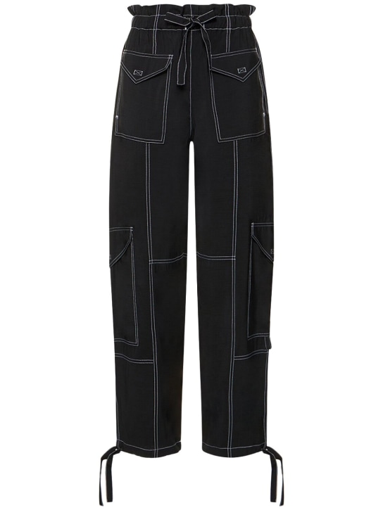 GANNI: Pantalones cargo con cintura alta - Negro - women_0 | Luisa Via Roma