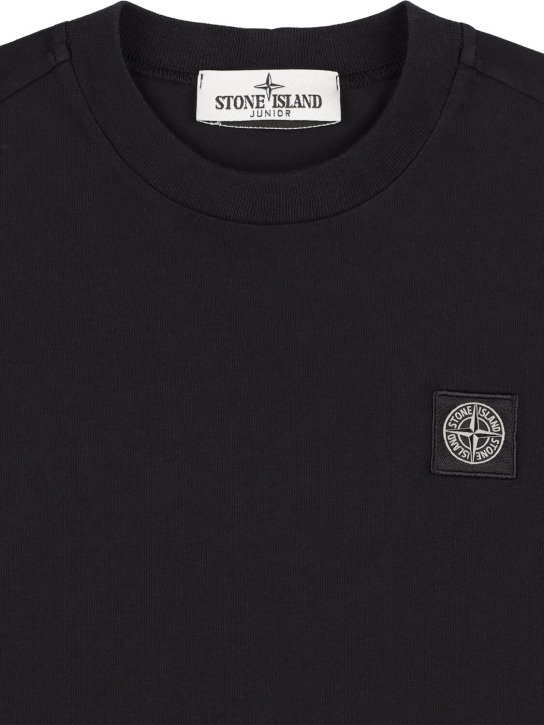 Stone Island: T-shirt in jersey di cotone con logo - Nero - kids-boys_1 | Luisa Via Roma