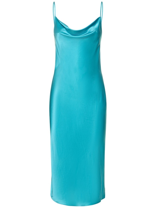 Fleur Du Mal: Long cowl neck slip silk midi dress - Blue - women_0 | Luisa Via Roma