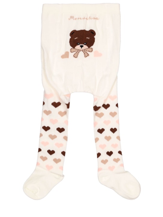 Monnalisa: Bear jacquard stretch cotton knit tights - kids-girls_0 | Luisa Via Roma