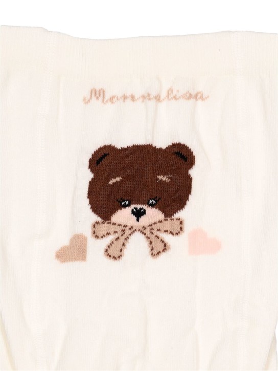 Monnalisa: 小熊提花弹力棉质针织裤袜 - 白色 - kids-girls_1 | Luisa Via Roma