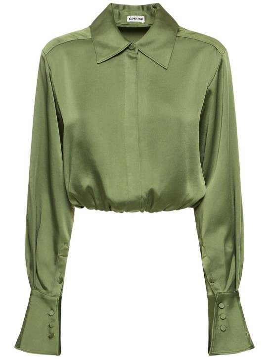 SIMKHAI: Kurzes Satinoberteil „Blythe“ - Olivgrün - women_0 | Luisa Via Roma