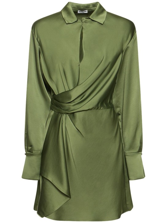 SIMKHAI: Talit垂褶绸缎迷你连衣裙 - 橄榄绿 - women_0 | Luisa Via Roma