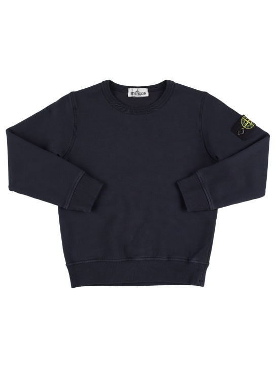 Stone Island: Logo cotton jersey sweatshirt - Dunkelblau - kids-boys_0 | Luisa Via Roma