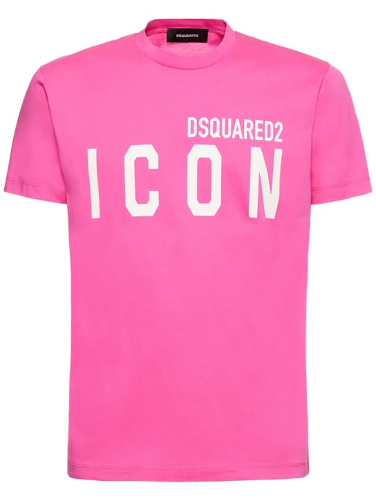 Dsquared2: T-shirt en coton imprimé logo - men_0 | Luisa Via Roma