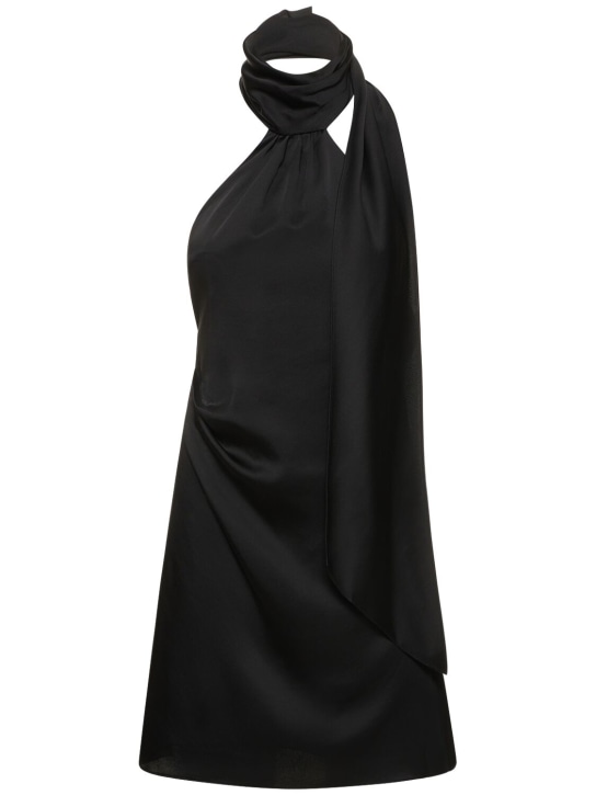 SIMKHAI: Vestido corto de satén con bufanda - Negro - women_0 | Luisa Via Roma