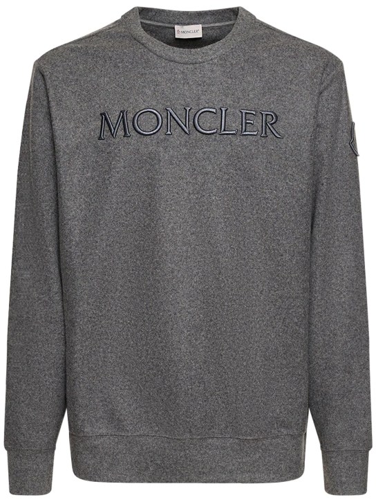 Moncler: Logo羊毛混纺卫衣 - 灰色 - men_0 | Luisa Via Roma