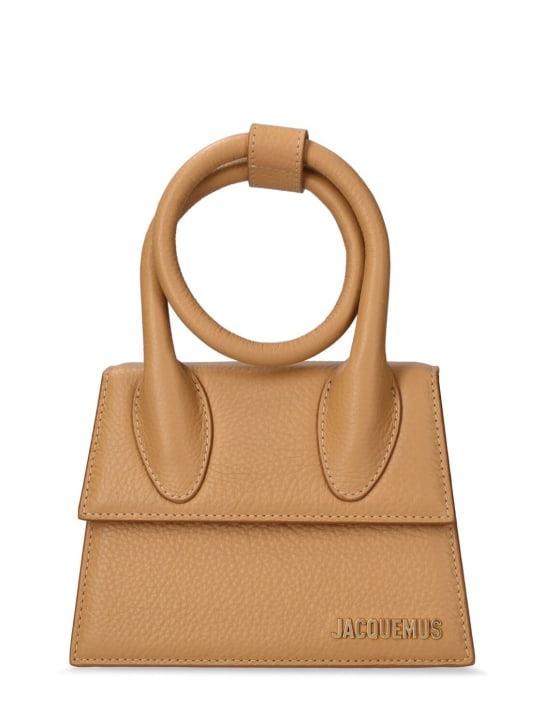 Jacquemus: Le Chiquito Noeud leather top handle bag - Camel - women_0 | Luisa Via Roma