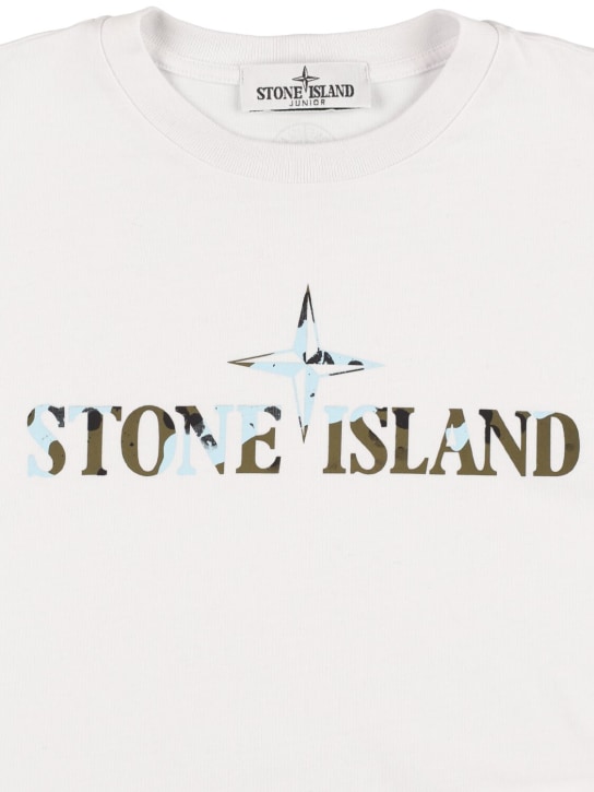 Stone Island: Long sleeve cotton jersey t-shirt w/logo - Beyaz - kids-boys_1 | Luisa Via Roma