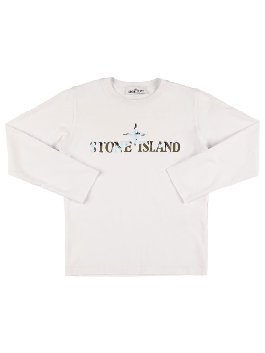 Stone Island: コットンジャージー長袖Tシャツ - ホワイト - kids-boys_0 | Luisa Via Roma
