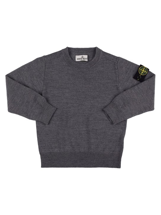Stone Island: Suéter de punto de lana con logo - Gris - kids-boys_0 | Luisa Via Roma