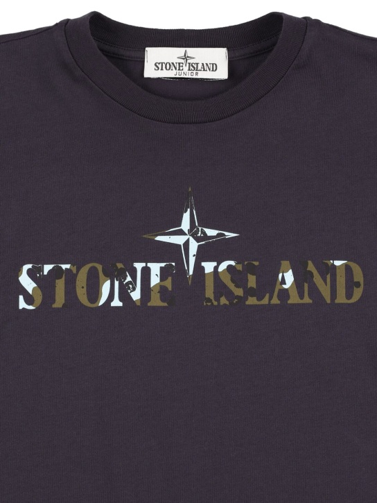 Stone Island: Long sleeve cotton jersey t-shirt w/logo - Navy - kids-boys_1 | Luisa Via Roma