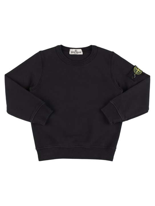 Stone Island: Logo cotton jersey sweatshirt - Black - kids-boys_0 | Luisa Via Roma