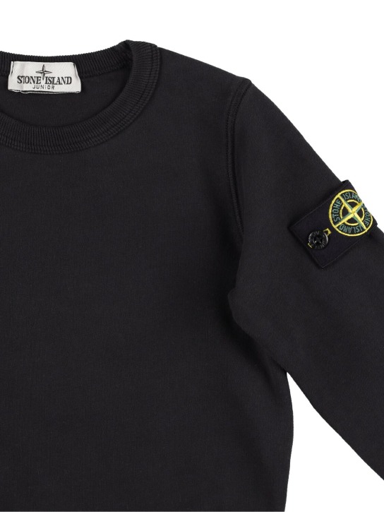 Stone Island: Sweat-shirt en jersey de coton à logo - Noir - kids-boys_1 | Luisa Via Roma