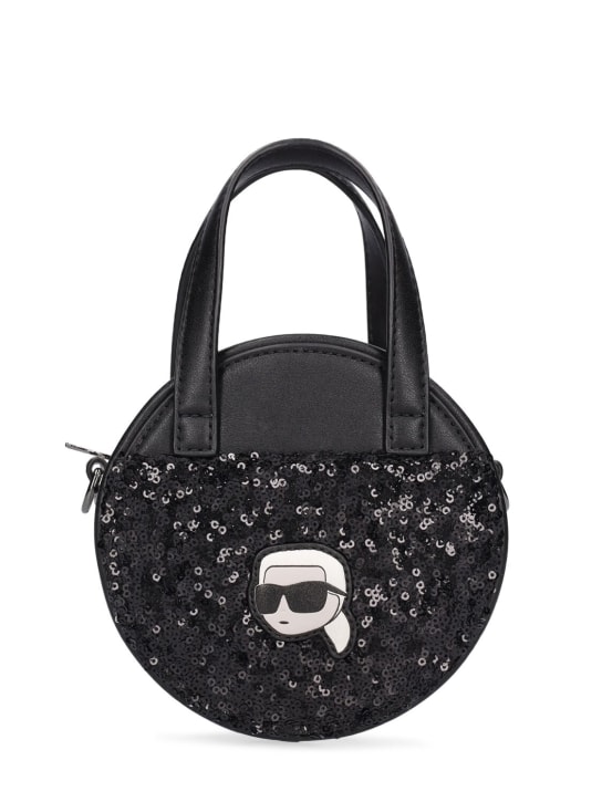 Karl Lagerfeld: Faux leather & sequins shoulder bag - Schwarz/Silber - kids-girls_0 | Luisa Via Roma