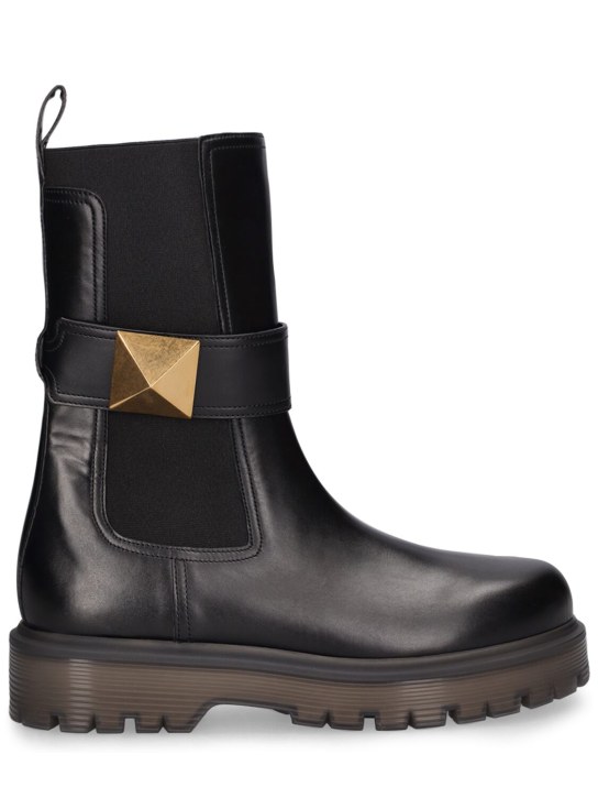 Valentino Garavani: 45mm One Stud leather boots - Black - women_0 | Luisa Via Roma