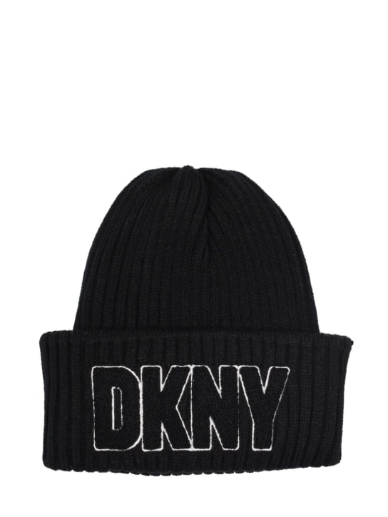 DKNY: Knit beanie w/ logo - Siyah - kids-girls_0 | Luisa Via Roma
