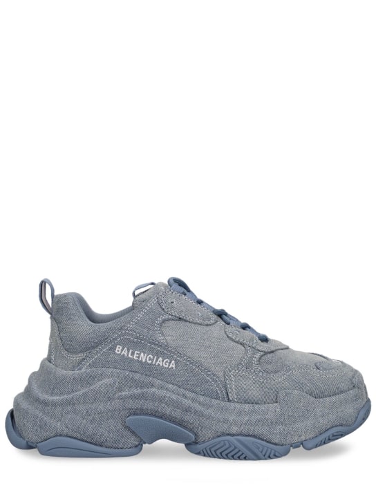 Balenciaga: 60毫米Triple S 牛仔运动鞋 - 蓝色 - women_0 | Luisa Via Roma