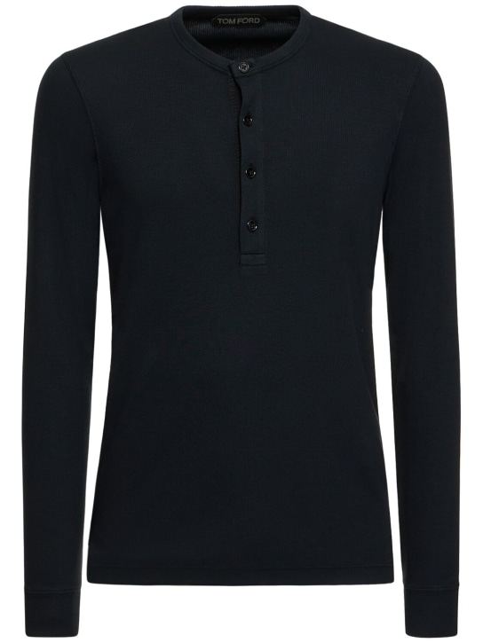 Tom Ford: Camiseta de lyocell acanalada - Negro - men_0 | Luisa Via Roma