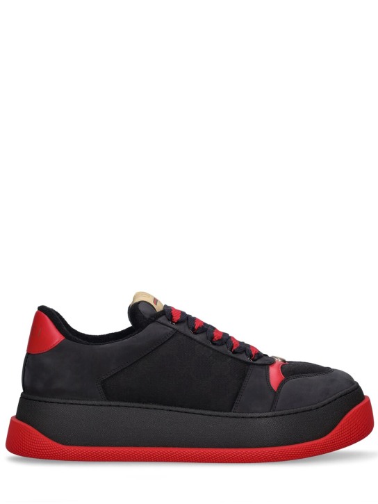 Gucci: Double screener cotton blend sneakers - Siyah/Kırmızı - men_0 | Luisa Via Roma