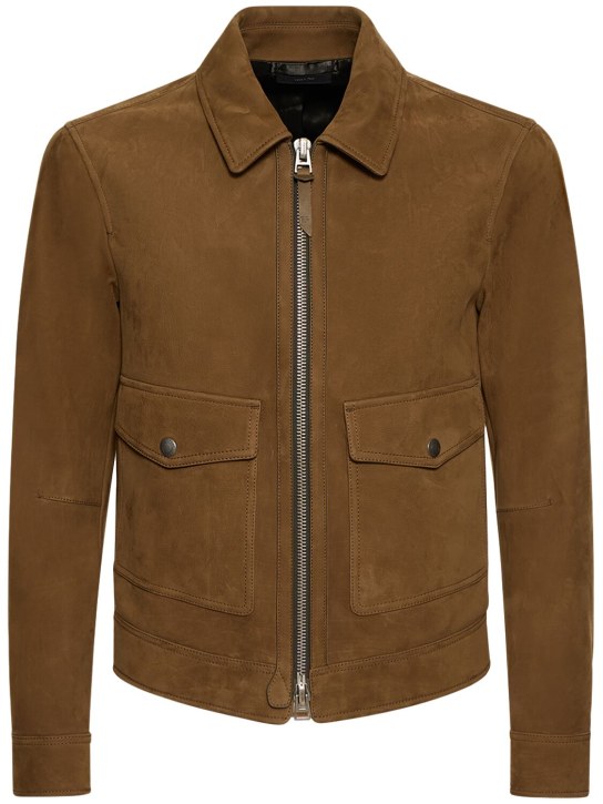 Tom Ford: Zip collar leather jacket - Cigar - men_0 | Luisa Via Roma