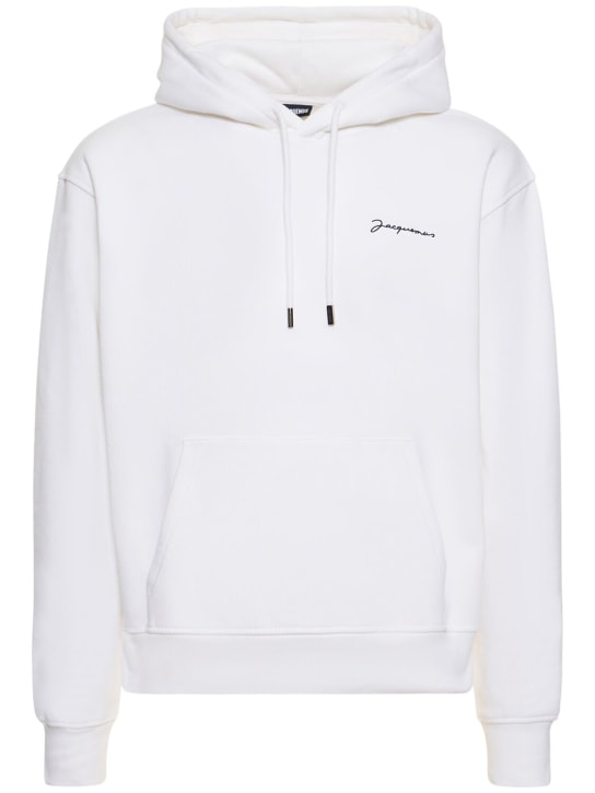 Jacquemus: Le Sweatshirt Brodé棉质平纹针织连帽卫衣 - 白色 - men_0 | Luisa Via Roma