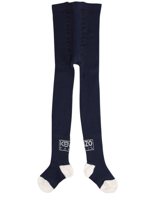 Kenzo Kids: Cotton blend knit tights w/logo - Mavi - kids-girls_0 | Luisa Via Roma