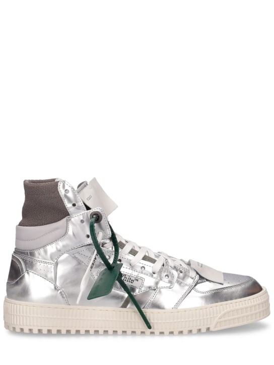 Off-White: Sneakers altas Off Court 3.0 de piel - Plata - men_0 | Luisa Via Roma