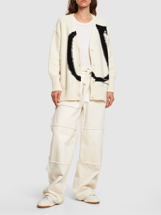 Off-White: Cardigan en laine à logo OW - Blanc/Noir - women_1 | Luisa Via Roma