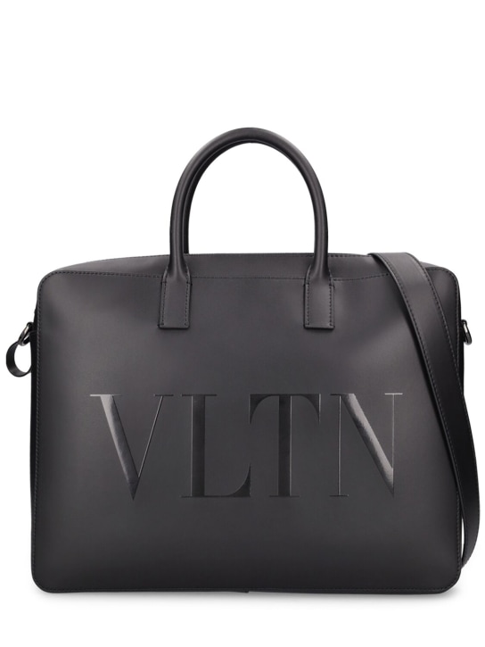 Valentino Garavani: VLTN leather brief case - Black - men_0 | Luisa Via Roma