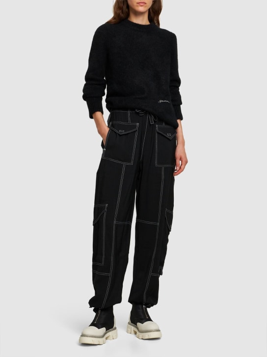 GANNI: Pantalones cargo con cintura alta - Negro - women_1 | Luisa Via Roma