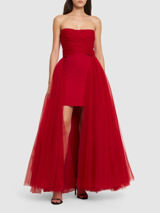 Giambattista Valli: Vestido asimétrico de tul sin tirantes - Rojo - women_1 | Luisa Via Roma