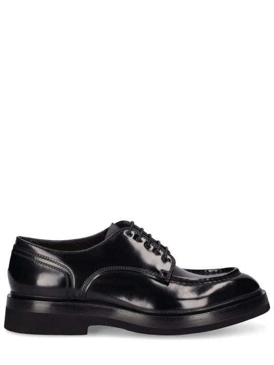 Santoni: Gunnar leather derby lace-up shoes - Black - men_0 | Luisa Via Roma