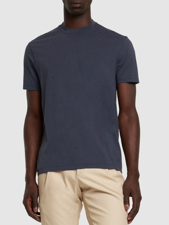 Tom Ford: Cotton blend crewneck t-shirt - Navy - men_2 | Luisa Via Roma