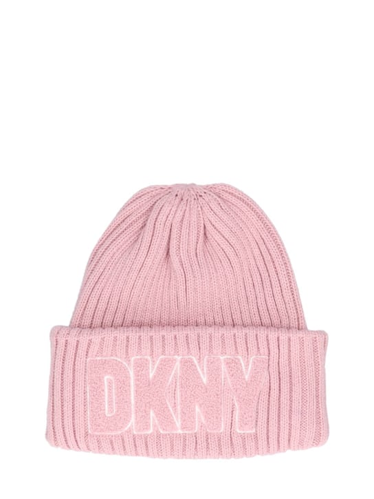 DKNY: Cappello beanie in maglia con logo - kids-girls_0 | Luisa Via Roma