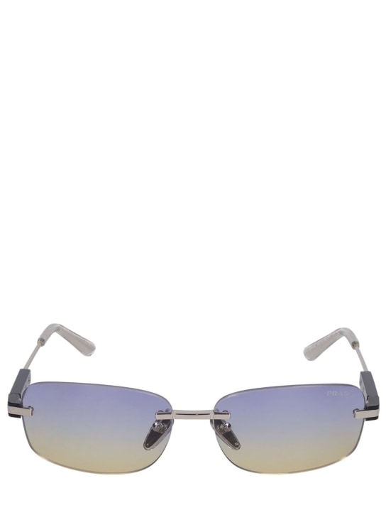 Prada: Heritage squared metal sunglasses - Silver/Violet - men_0 | Luisa Via Roma
