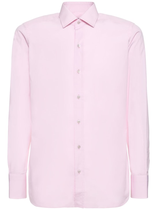 Tom Ford: Poplin 슬림핏 셔츠 - 핑크 - men_0 | Luisa Via Roma