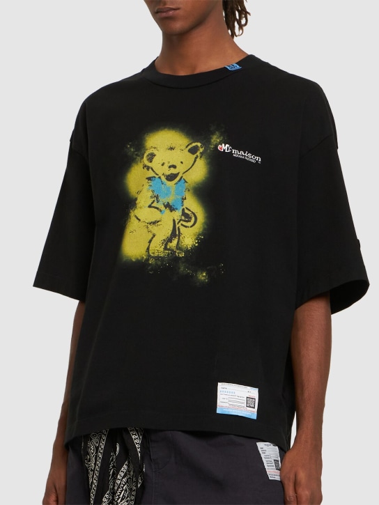 Mihara Yasuhiro: Bear 프린트 오버사이즈 코튼 티셔츠 - 블랙 - men_1 | Luisa Via Roma