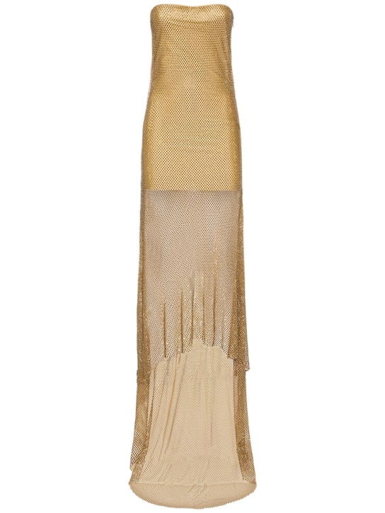 Giuseppe Di Morabito: Strapless embroidered mesh long dress - Altın Rengi - women_0 | Luisa Via Roma