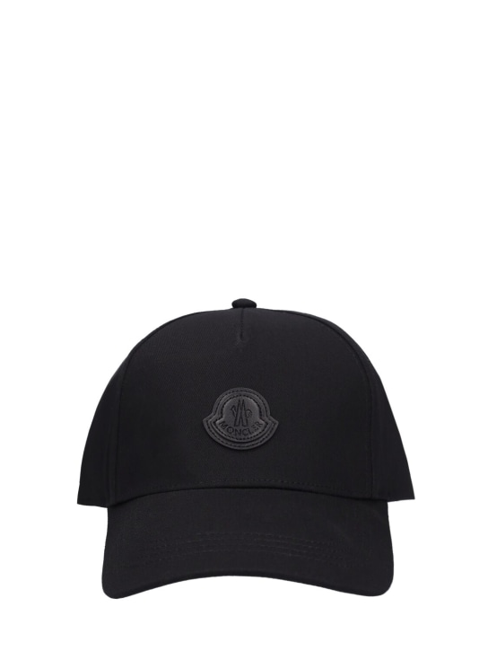 Moncler: Logo patch cotton baseball cap - Siyah - men_0 | Luisa Via Roma