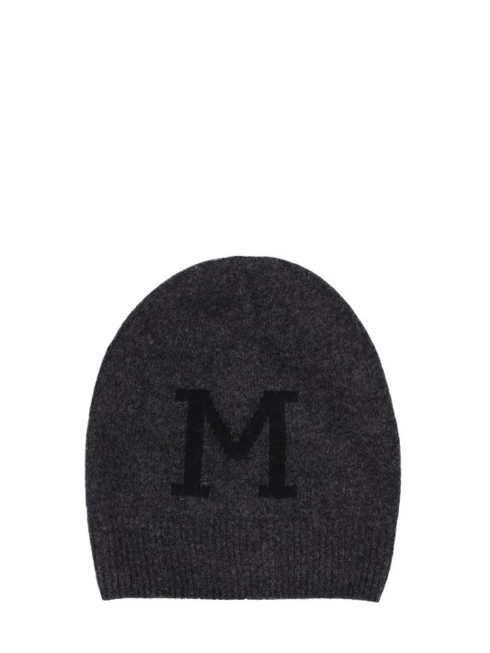 Moncler: Logo cashmere blend beanie - Dark Grey - men_0 | Luisa Via Roma
