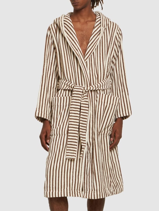Tekla: Kodiak Stripes bathrobe - Brown - men_1 | Luisa Via Roma