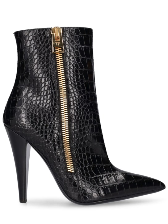 Tom Ford: 105mm Croc embossed ankle boots - Black - women_0 | Luisa Via Roma